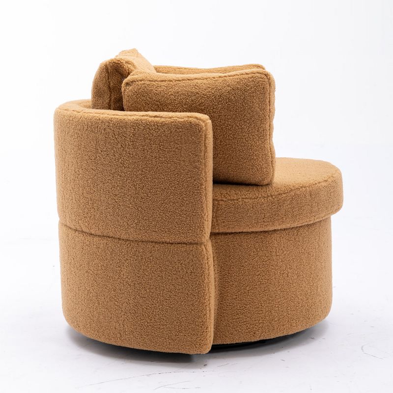 April 33.9" Seat Wide Teddy Upholstered Round Swivel Backrest Chair, Swivel Chairs with Storage Including 3 Pillows-Maison Boucle, 5 of 12