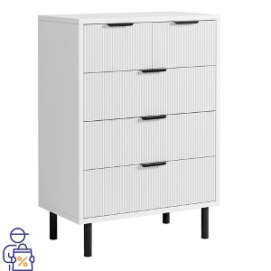 Jojoka Modern 5 Drawer Dresser with Fluted Front, Wide Tall Chest of Drawers with Metal Handles for Living Room or Nursery, White - 1 of 4