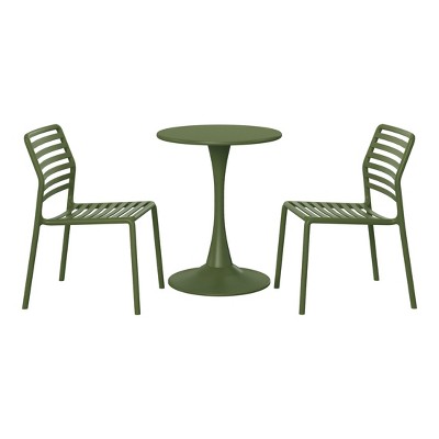 WestinTrends Playa 3-Piece Outdoor Metal Round Dining Table Set With Stackable Resin Patio Dining Chairs