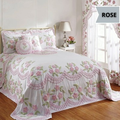 Lavender Floral Cotton Chenille King Bedspread Set