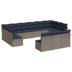 vidaXL 13 Piece Patio Sofa Set with Cushions Gray Poly Rattan - 1 of 4
