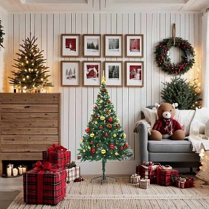 vidaXL Artificial Pre-lit Christmas Tree with Baubles Green 5 ft - 1 of 4