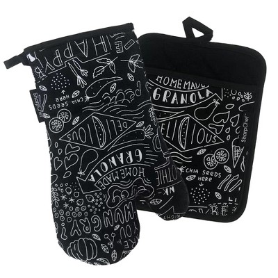 SharpChef Heat and Slip Resistant Neoprene Oven Mitt and Pot Holder Set, Soft Cotton Lining, Waterproof, BPA-Free
