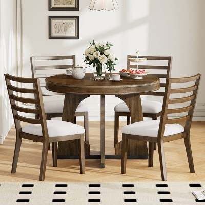 Dining Sets Round, Dining Sets 5 Piece, Table Set For Dining Room, Extendable Dining Table Set With 16" Removable Middle Leaf-Cuddlewood