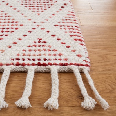 Ivory and Red Flat Woven Wool Rectangular Area Rug, 5' x 8'