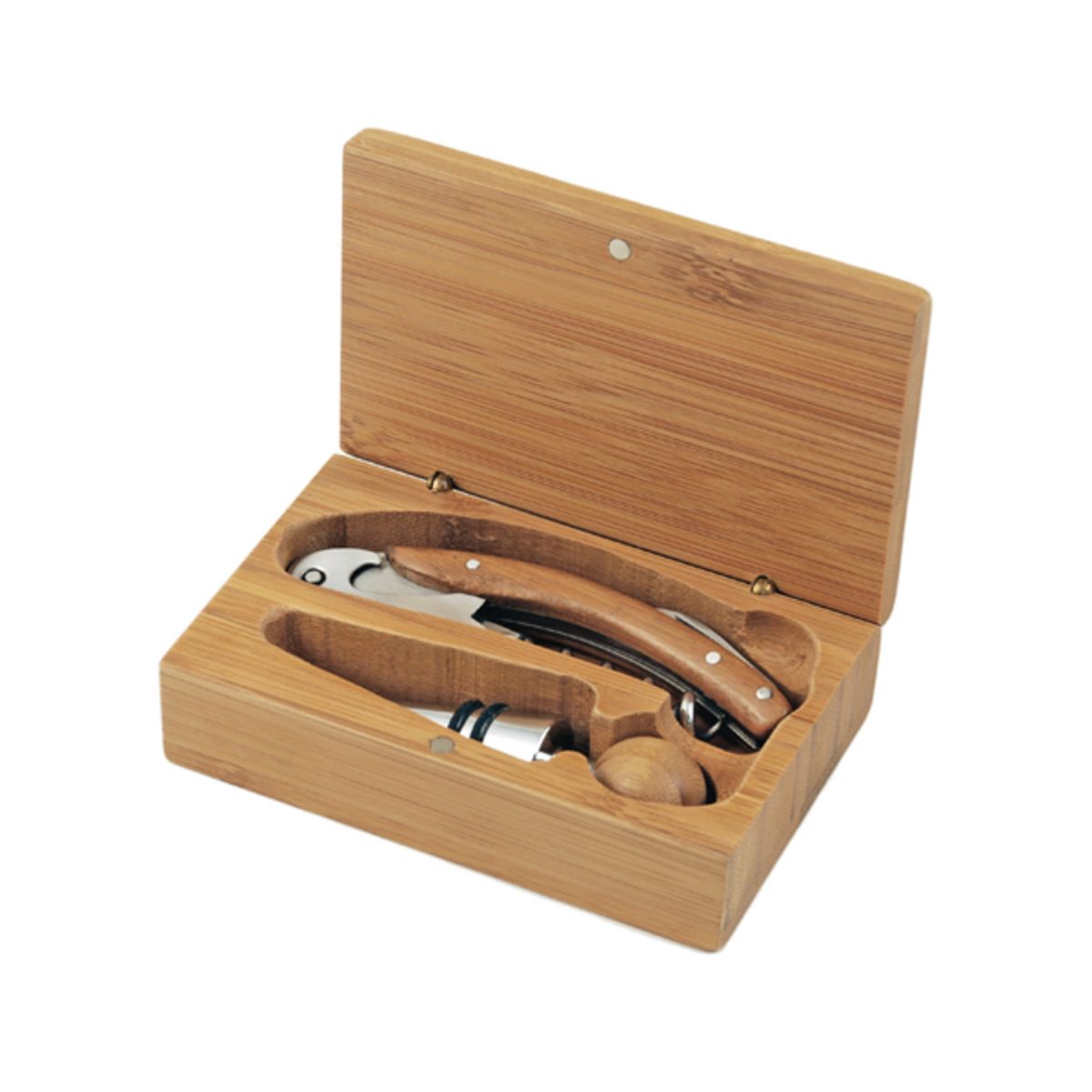 True 2 Piece Keepsake Bamboo Accessory Gift Box Set, Stainless Steel Corkscrew & Bottle Stopper for Wine, Champagne & Soda Bottle, Wedding Gifts, Wood