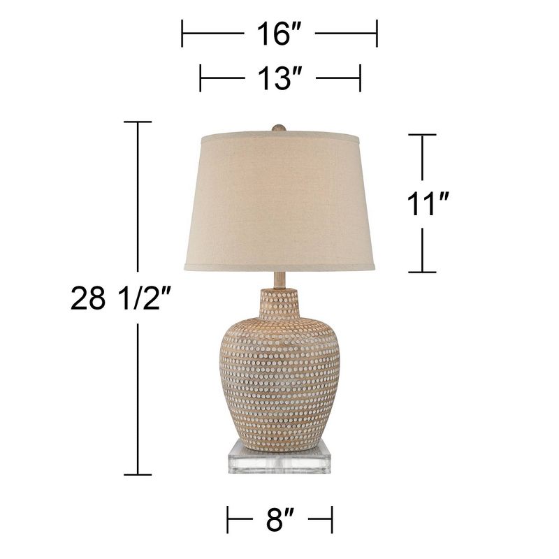Regency Hill Glenn Rustic Farmhouse Table Lamps Set of 2 with Square Risers 28 1/2" Tall Dappled Sandy Beige Oatmeal Fabric Drum Shade for Bedroom, 4 of 6