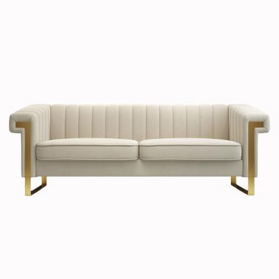 SYFERLORY SOFA Modern Cream Velvet Sofa with Gold Accents - Sleek Channel-Tufted Upholstery