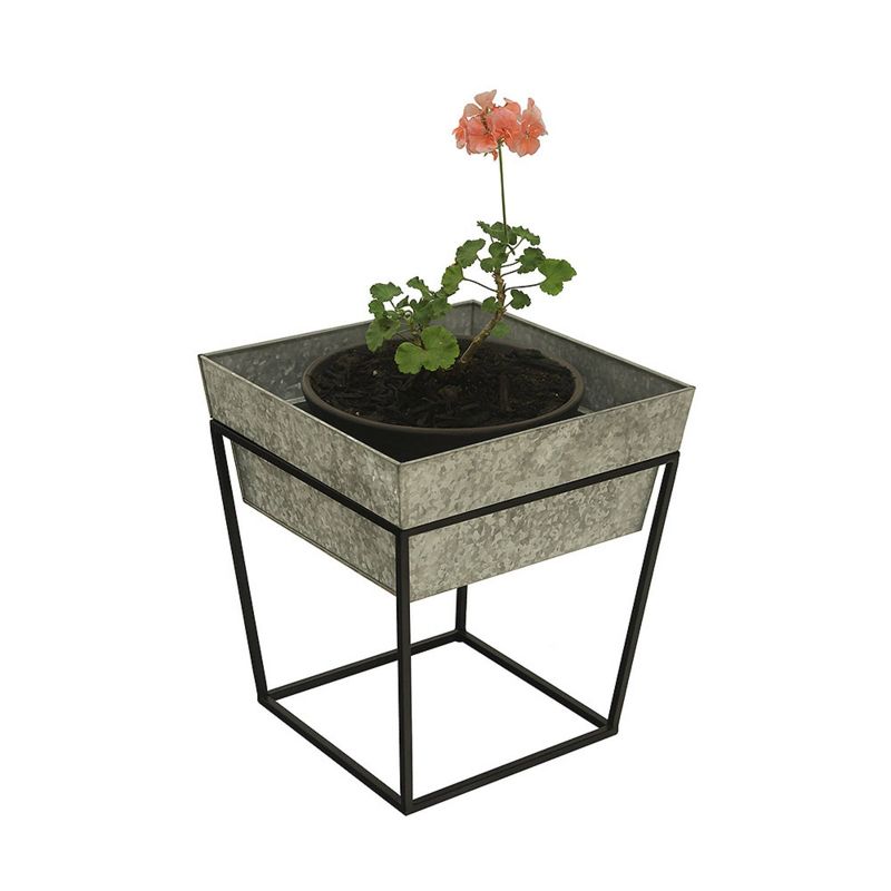 Indoor/Outdoor Arne Steel Plant Stand with Deep Galvanized Tray Black Powder Coated Finish - Achla Designs, 3 of 7