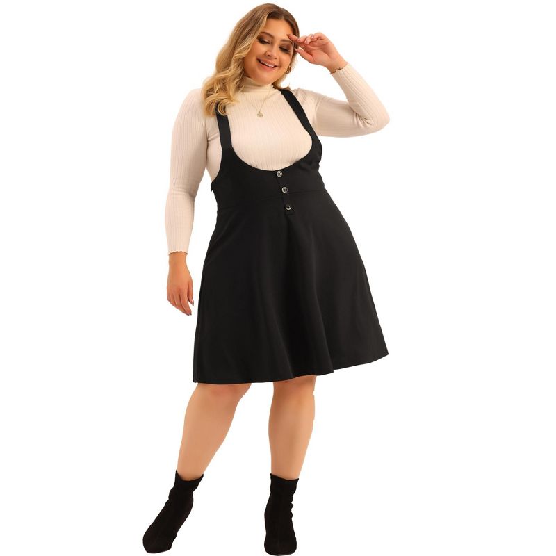 Agnes Orinda Women's Plus Size Suspender Detachable Strap A-Line Basic High Waist Overall Dress, 3 of 6