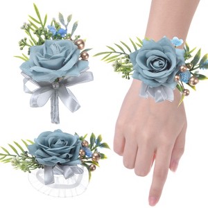 Unique Bargains Artificial Flowers Corsage Wristlet Wrist Corsage and Boutonnieres Set - 1 of 4