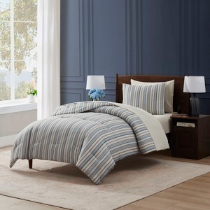 Nestl Comforter Set, 7pc Bed in a Bag, Modern Comforter Sets with Sheets, Striped Design Bed Set - 1 of 4