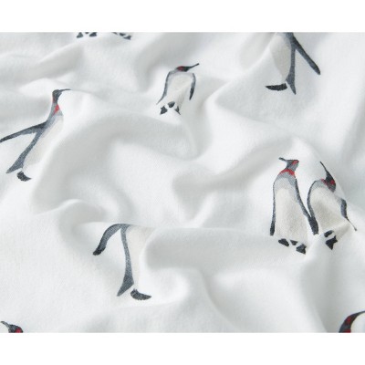Full Gray Cotton Flannel Sheet Set with Penguin Pattern