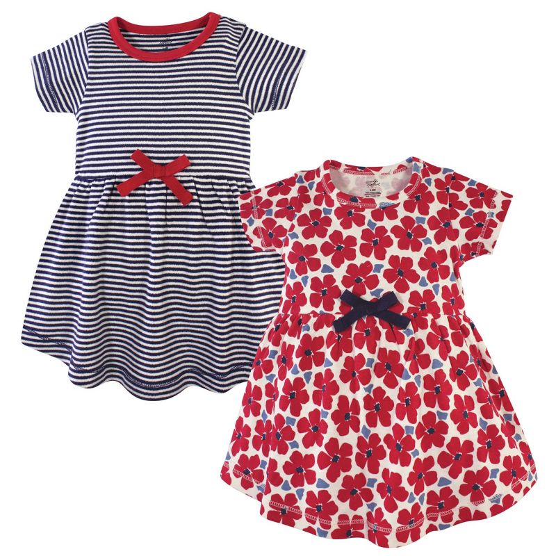 Touched by Nature Baby and Toddler Girl Organic Cotton Short-Sleeve Dresses 2pk, Red Flowers, 1 of 5