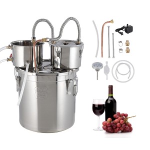 3 Gal Still, Double Cooled Alcohol Still, Home Commercial Style Brewing Kit, 3 Stainless Steel Barrels, With Built-In Thermometer and Water Pump - 1 of 4