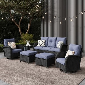 LayinSun Outdoor Patio Furniture Set, Black Rattan Wicker Sectional Swivel Rocker Chairs Sets - 1 of 4