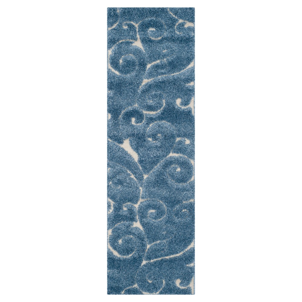 2'3inx6'6in Runner Abstract Shag/Flokati Loomed Light Blue/Cream - Safavieh