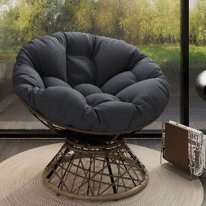 CAVINAS Wicker Papasan Chair with Cloud Thick Density Fabric Cushion, 360 Degree Swivel Chair, Weatherproof Lounge Chair, Accent Chair - 1 of 4