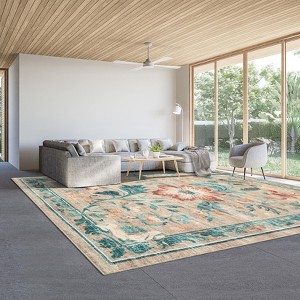 Washable Folding Floral Print Rug, Non-Slip Backing for Living Room Bedroom - 1 of 4