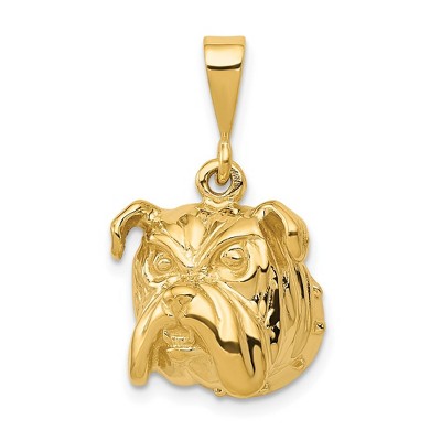 Black Bow Jewelry 14k Yellow Gold Bulldog Head Pendant, 15mm
