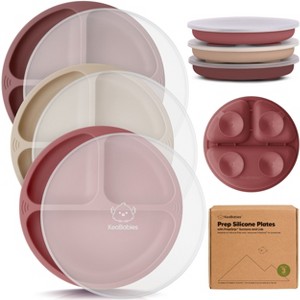 3-Pack Prep Suction Plates with Lids, 100% Silicone Baby Plates with Lid, BPA-Free Kids Divided Toddler Plates - 1 of 4
