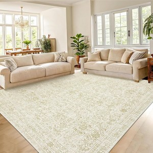 5'x7' Vintage Floral Low Pile Rug, Non-Slip Washable Runner with Reinforced Edges, Stain Resistant Foldable Floor Cover, Blue - 1 of 4