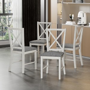 VECELO Rustic Wooden Dining Chairs Set of 2/4/6, Rubber Wood Kitchen Chairs with Padded Seat & Elegant Hollowed Backrest, Gray - 1 of 4