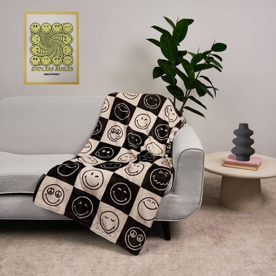 Yoobi SmileyWorld 50"x60" Faux Shearling Checkered Blanket Printed Black
