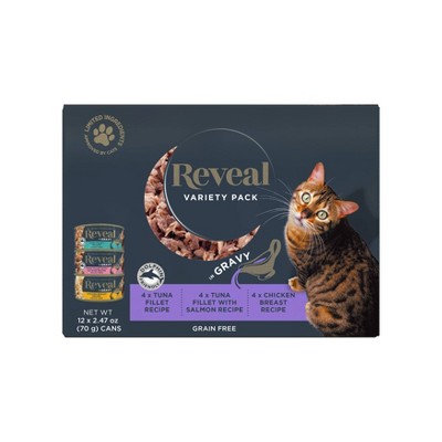 Reveal Pet Food Gravy Can with Salmon, Tuna and Chicken Wet Cat Food - 12ct/1.85lbs