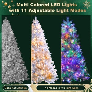 Rbied Pre-Lit Silver Artificial Christmas Tree with 150 LED Lights, 11 Lighting Modes, Metal Stand - 1 of 4