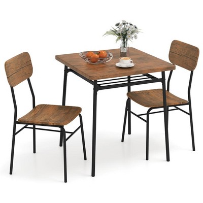 Resenkos Kitchen Table and Chairs Sets,Dining Table Set,3 Piece Dining Table Set for 2 Wood Square Table with Metal Frame-Brown