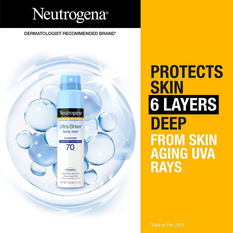 Neutrogena Ultra Sheer Sunscreen Spray, SPF 70, 5oz, 4 of 15