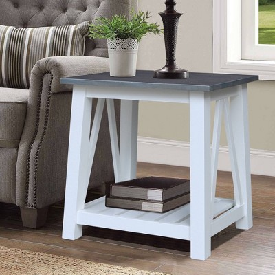 Eco-Friendly Parawood Surrey Rectangular Side Table in White & Heather Gray