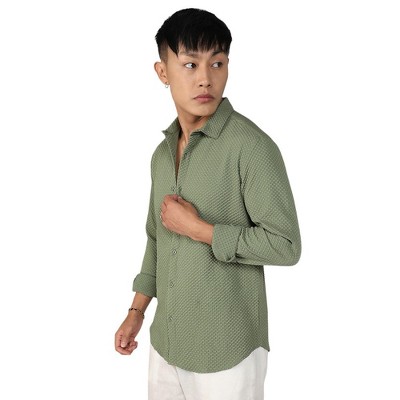 Campus Sutra Men Men's Pistachio Green Textured Micro Buffalo Check Shirt