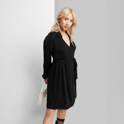 Wild Fable Women's Balloon Sleeve Wrap Dress, Black, Kuwait | Ubuy