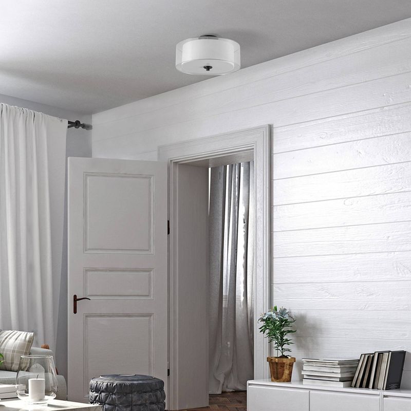 Alina 2-Light Matte Black Semi-Flush Mount Ceiling Light with White Linen Inner Shade - Globe Electric, 5 of 12
