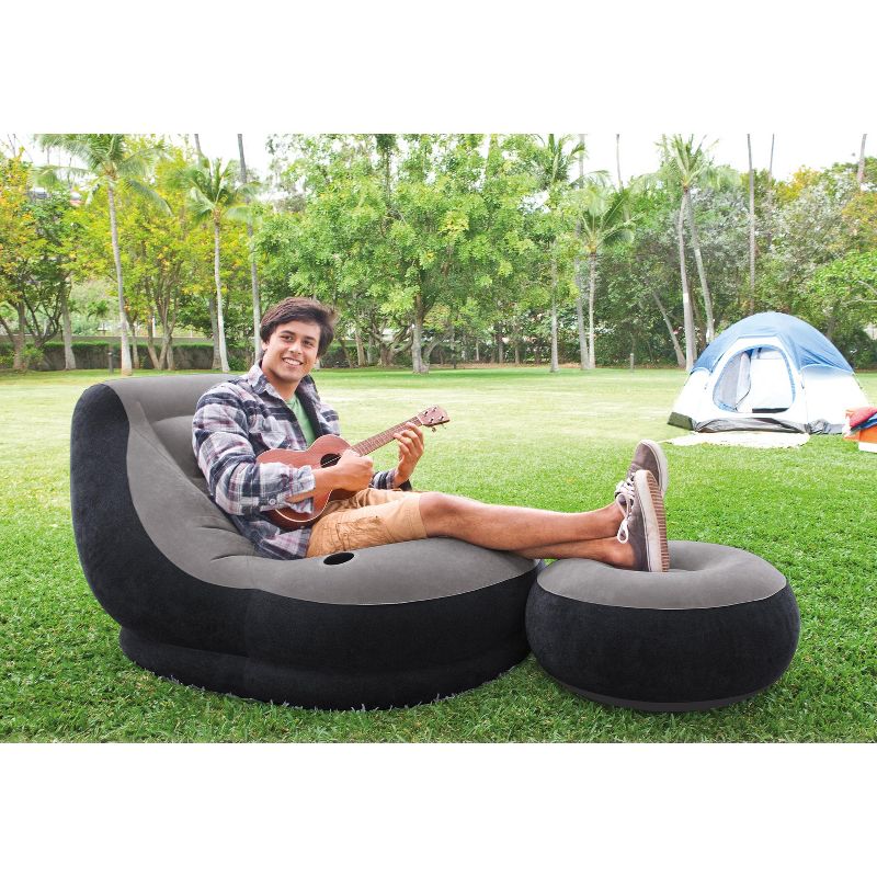 Intex Inflatable Ultra Lounge Chair With Cup Holder & Ottoman Set, Gray (5 Pack), 5 of 6