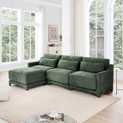 105.9" Chenille Modular L-Shaped Ergonomic Sectional Sofa with Lumbar Pillows and Movable Ottoman, 4-Piece Free combination Sofa