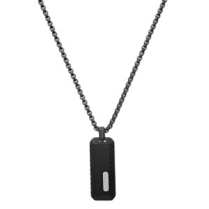 Steeltime 24" Men's black ip stainless steel dog tag pendant and greek key accents - 1 of 4