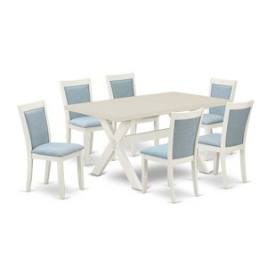 HomeStock 7-Piece Wire Brushed Linen White Finish Solid Wood Top Dining Table with 6-Chairs - 1 of 4