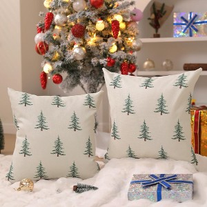 Soft Velvet Christmas Pillow Covers 18x18 inch Set of 2 Green Christmas Tree Decorative - 1 of 2