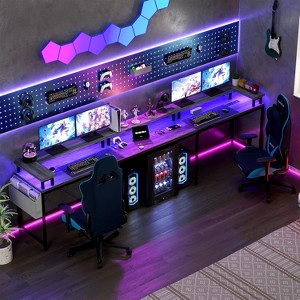78.8" U Shaped Computer Desk with Power Outlets, USB Ports, LED Strip and Monitor Stand, Reversible L Shaped Desk with Storage Shelves - 1 of 4