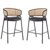 29.5" Modern Faux Leather Counter Stool Set of 2 with Rattan Backrest, Indoor Kitchen Seating for Kitchen Island or Home Bar-The Pop Home - 2 of 4