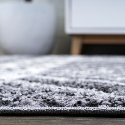 Charcoal and Ivory Distressed Geometric Synthetic Area Rug