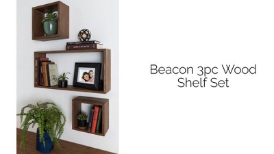 Rustic Brown Wood Floating Wall Shelf Set, 3 Piece