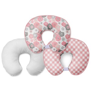 Bacati - 3 pc Watercolor Floral Coral Gray Hugster Feeding & Infant Support Nursing Pillow  - 1 of 4