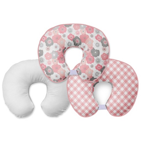 Bacati 3 pc Watercolor Floral Coral Gray Hugster Feeding Infant Support Nursing Pillow