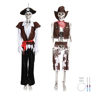 Yescom 2 Pcs Halloween Life Size Skeleton 5.4 Ft Pirate Captain & Cowboy Full Body Bone 2025 Party Outdoor Decorations Brown - 1 of 4
