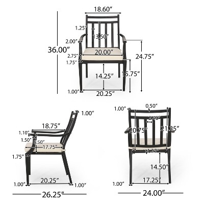Matte Black Iron Outdoor Dining Chairs with Beige Cushions (Set of 2)