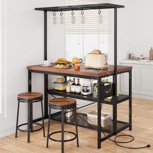 COZONY 42 Inch Kitchen Island with Storage 3 Tier Shelves Bakers Rack Microwave Stand with Seating 5 Hooks - 1 of 4